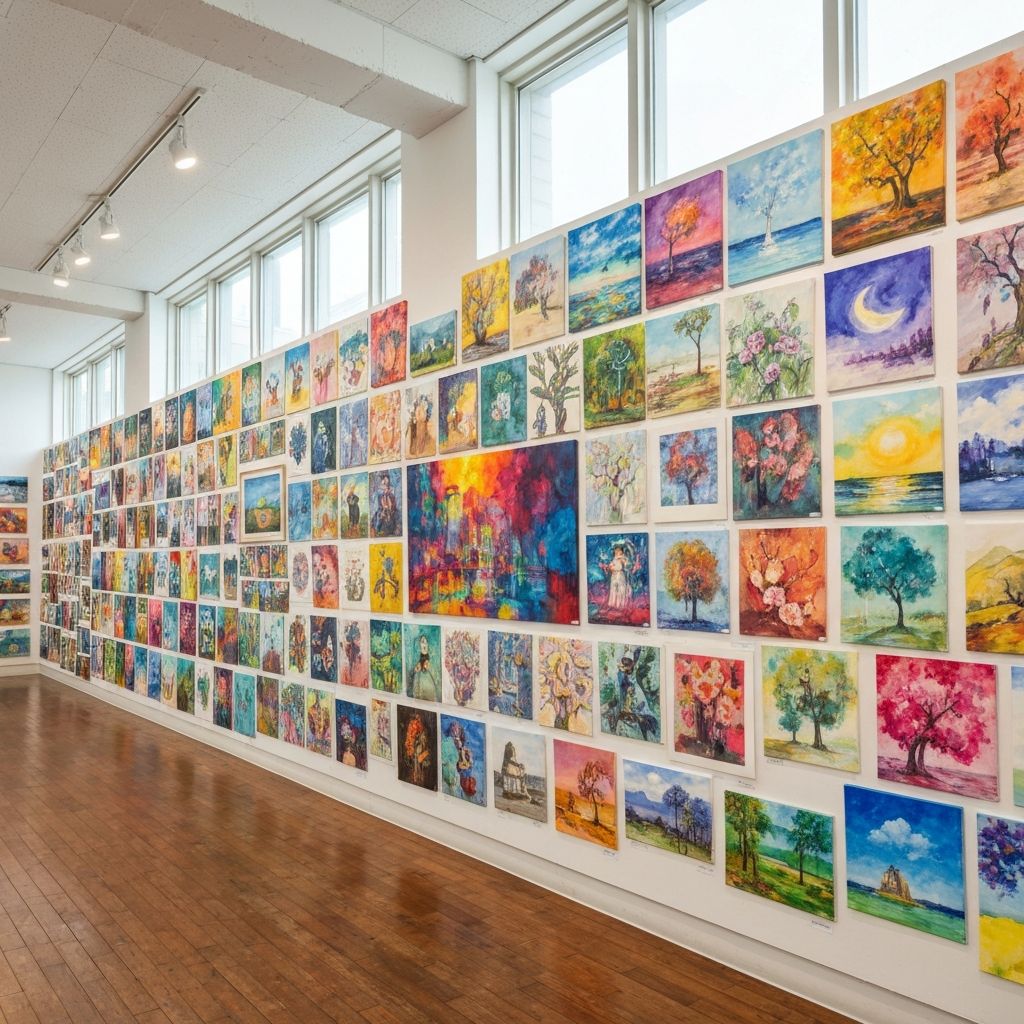 아트가든 벽면에 전시된 수강생 작품들